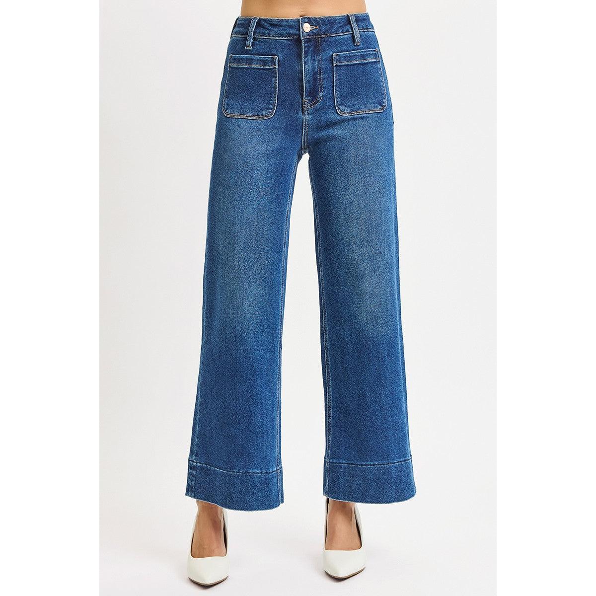 Risen high rise crop wide leg jeans with patch pockets