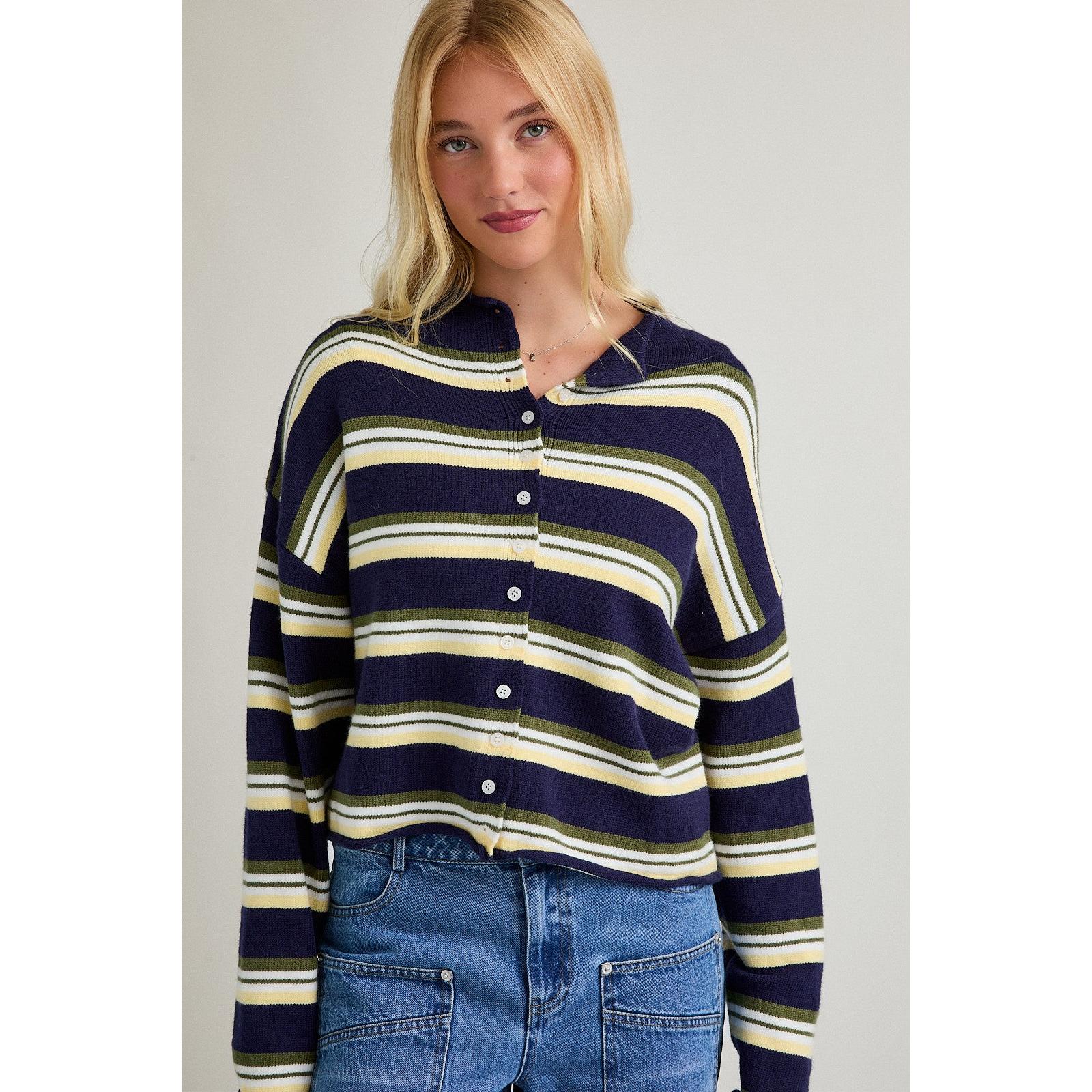 Roll Hem Striped Cardigan
