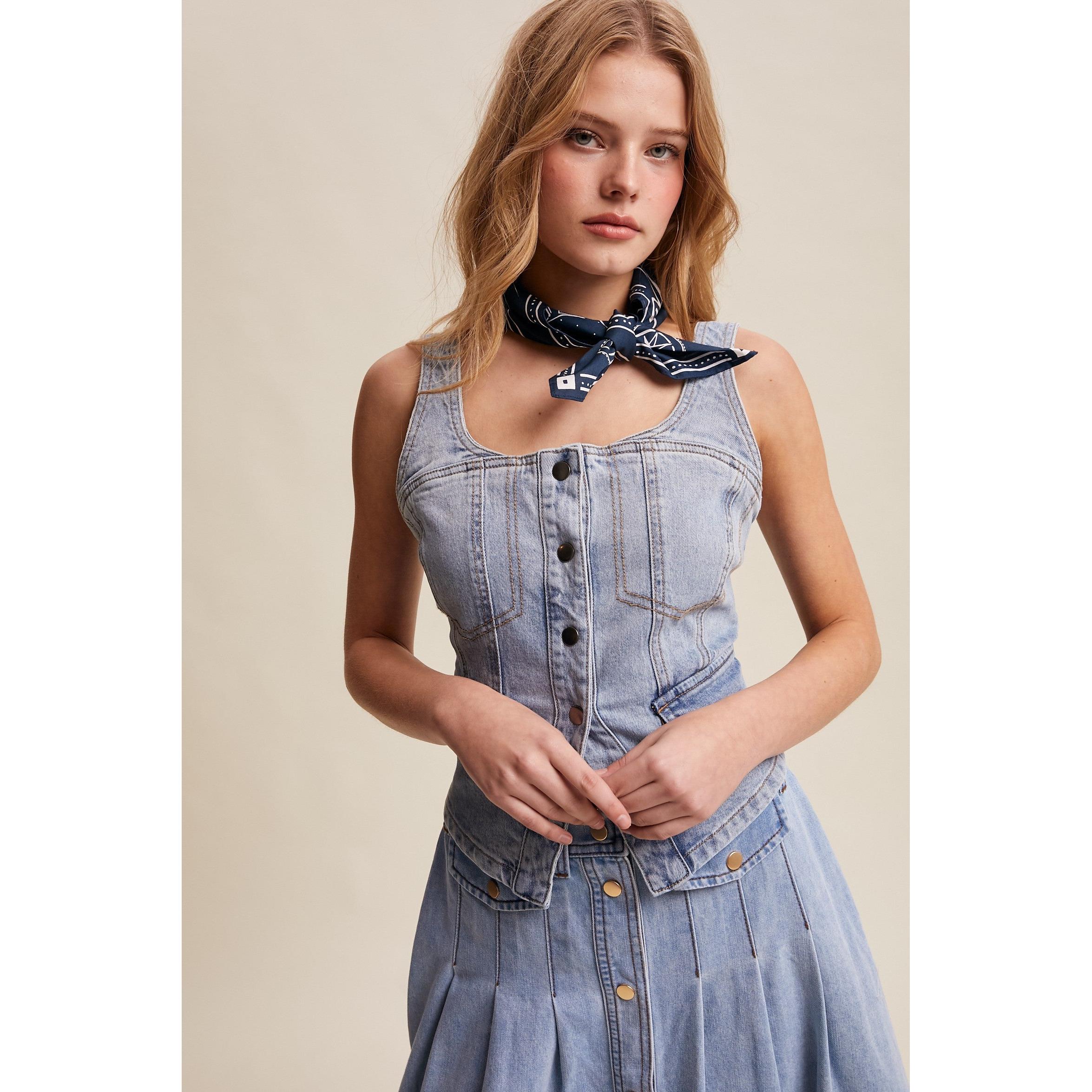 Denim Corset Vest Top || Cloud Wash
