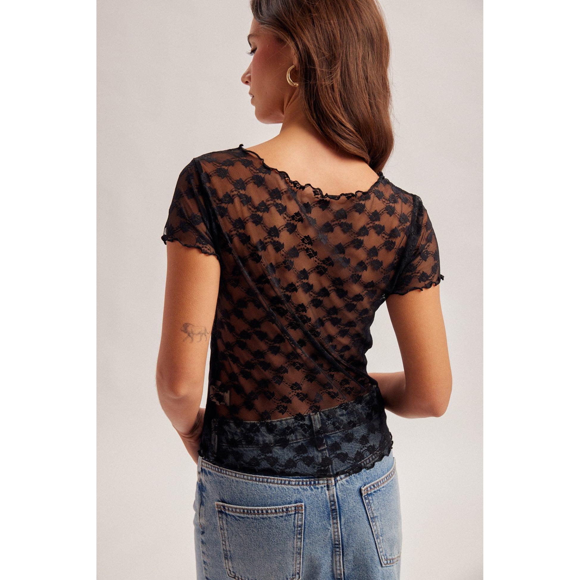 Sweetheart Neckline Sheer Back Top || Black