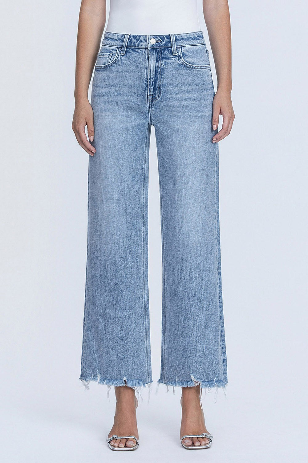 Vervet Mid Rise Frayed Hem Ankle Wide Leg Jeans || God-Given