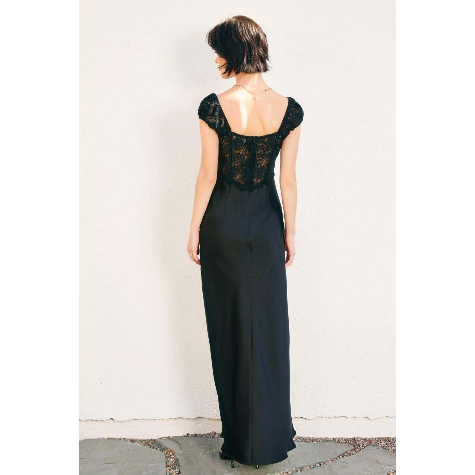 Lace Corset Top Maxi Dress || Black