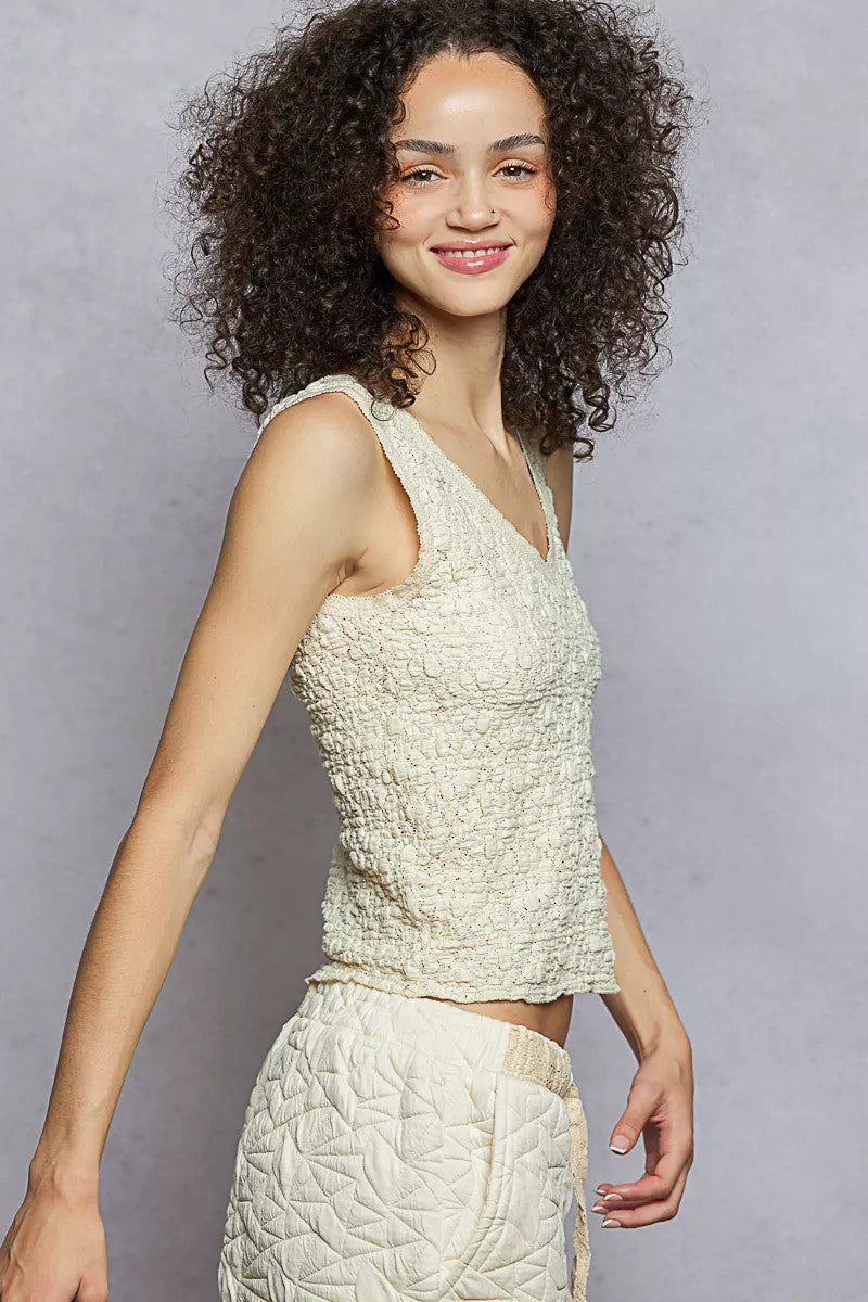 Sleeveless Lace Trim Top || Cream