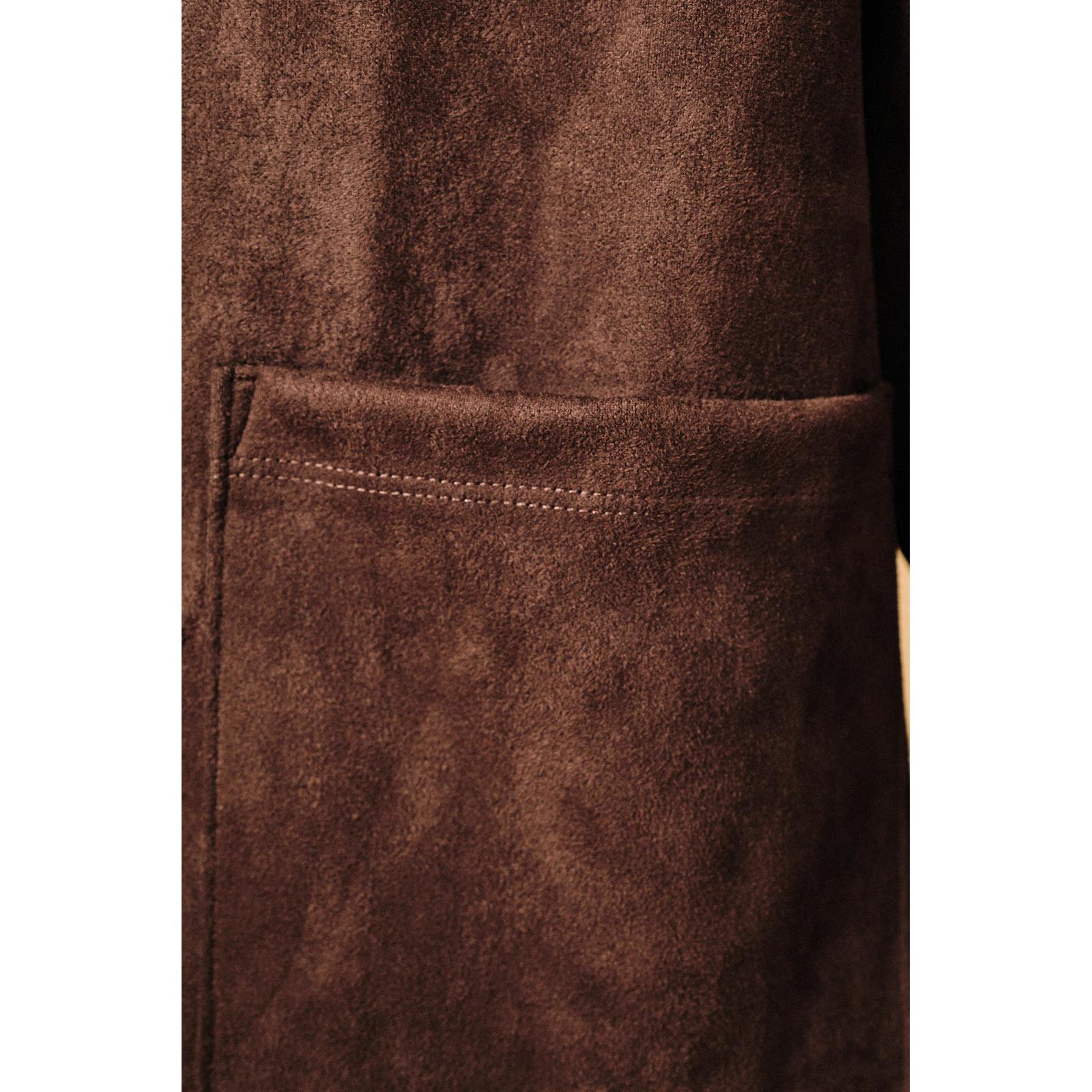 Faux Suede Button Down Jacket || Dark Brown