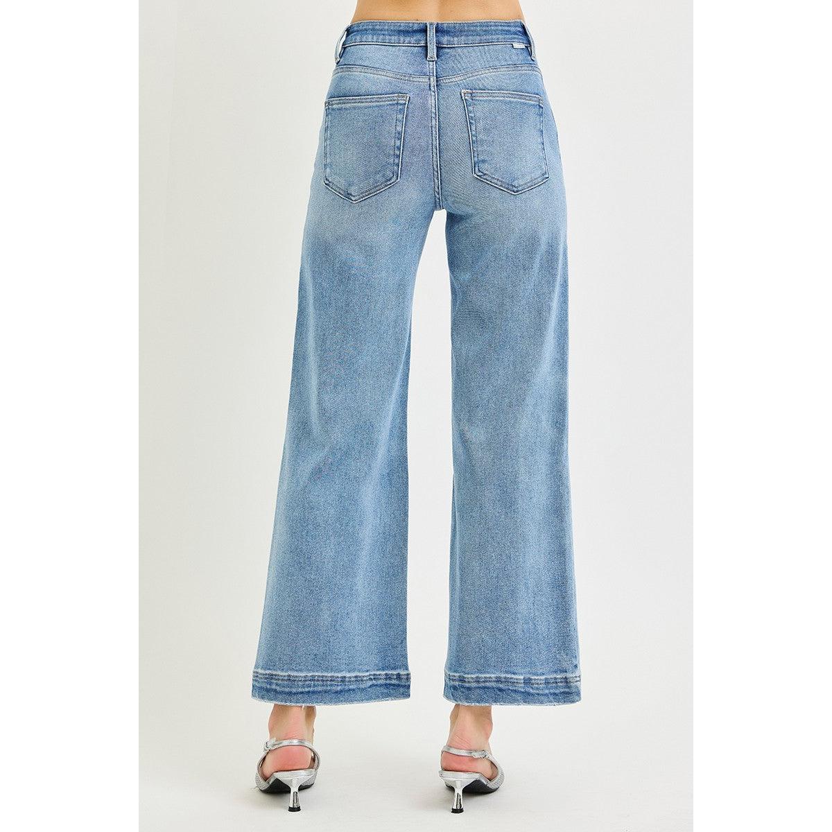 Risen High Rise Crop Wide Front Yoke Detail Jeans