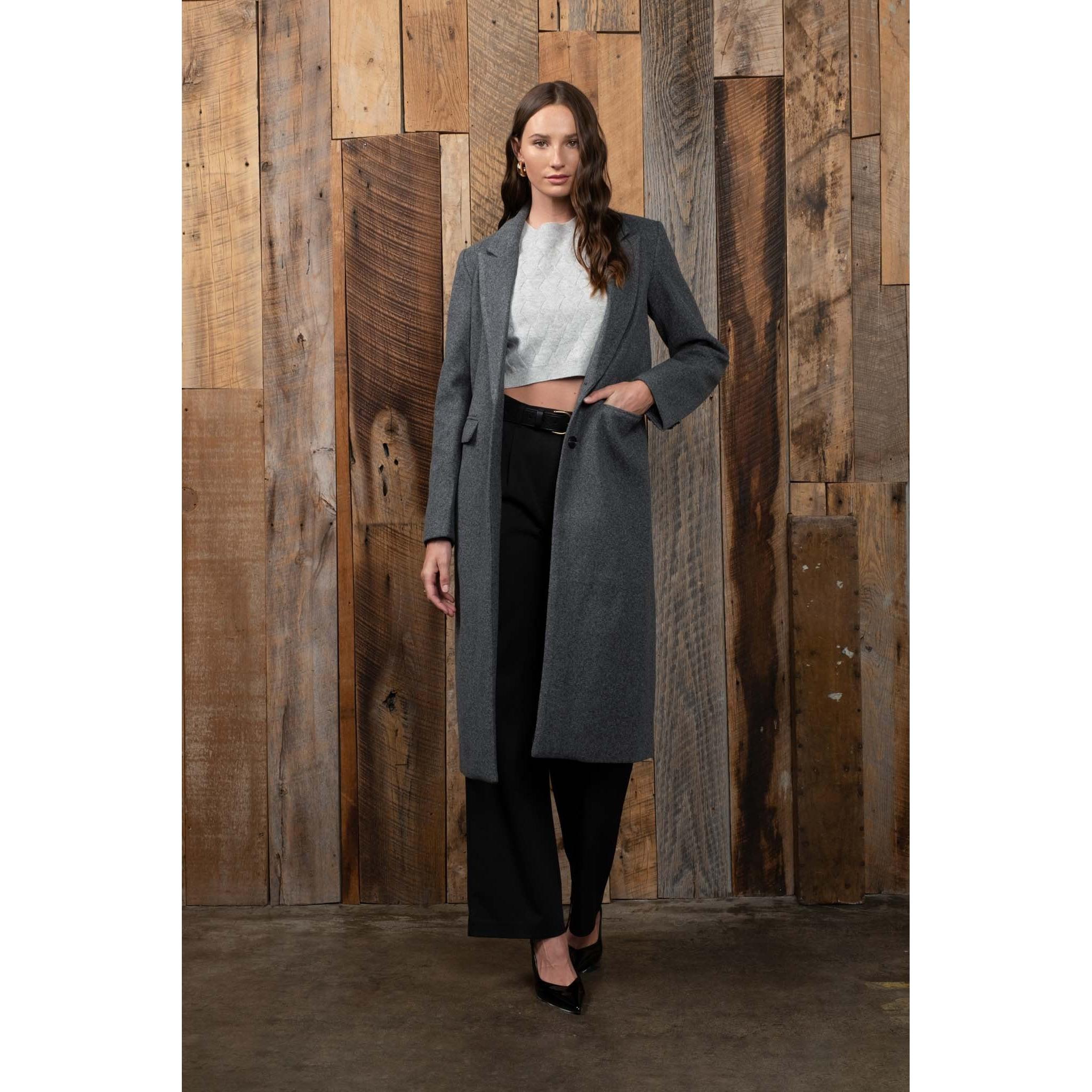 Long charcoal wool blend jacket