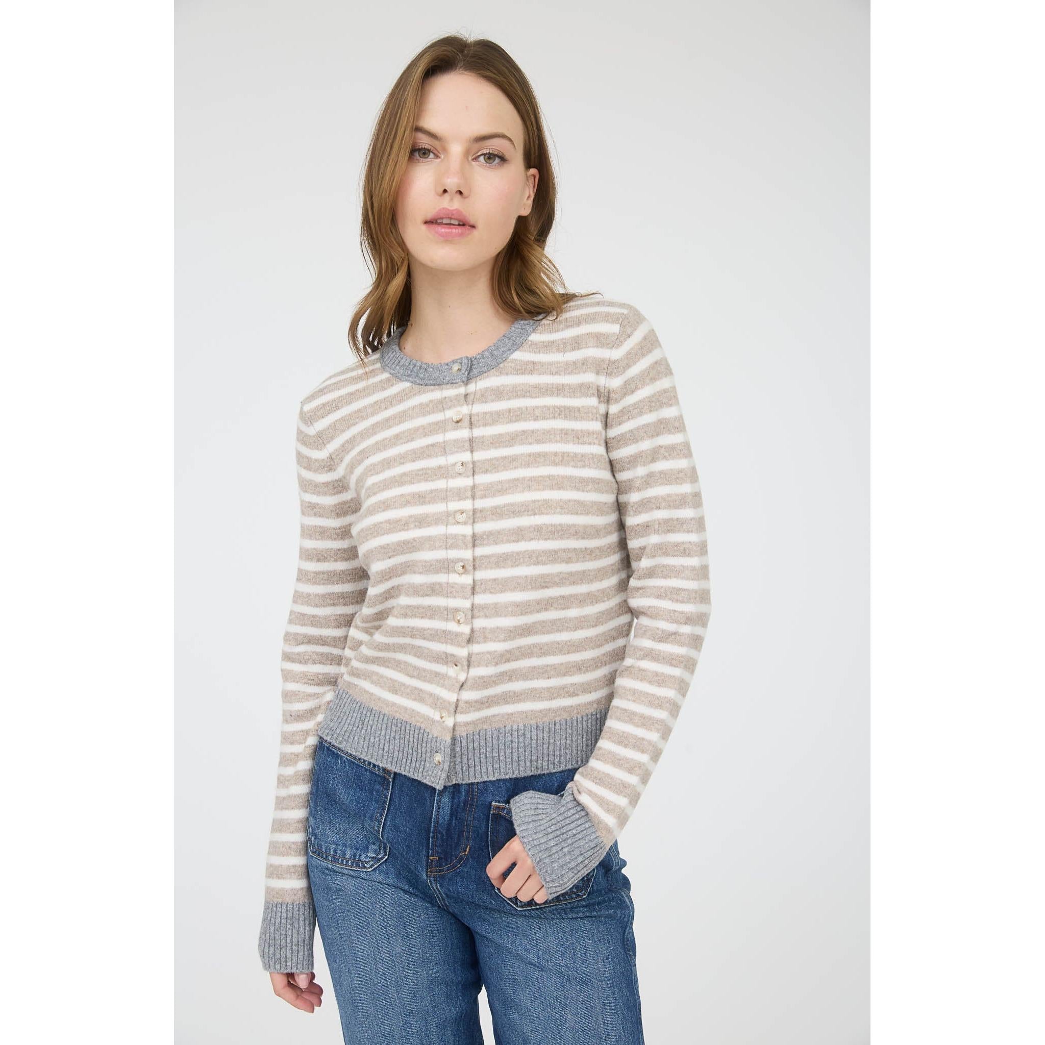 Colorblock Trim Button Down Knit Cardigan  || Khaki