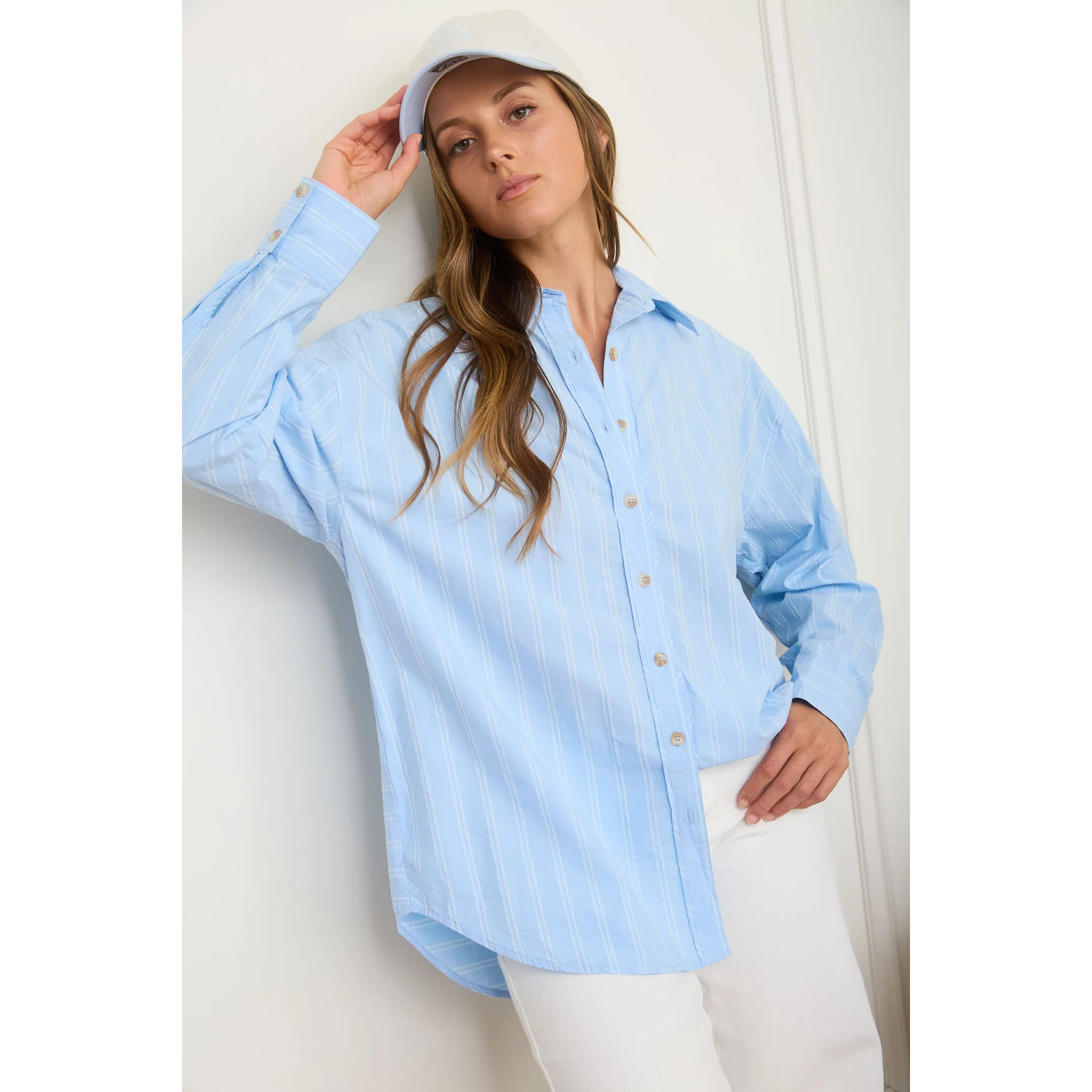 Stripe button up blue shirt