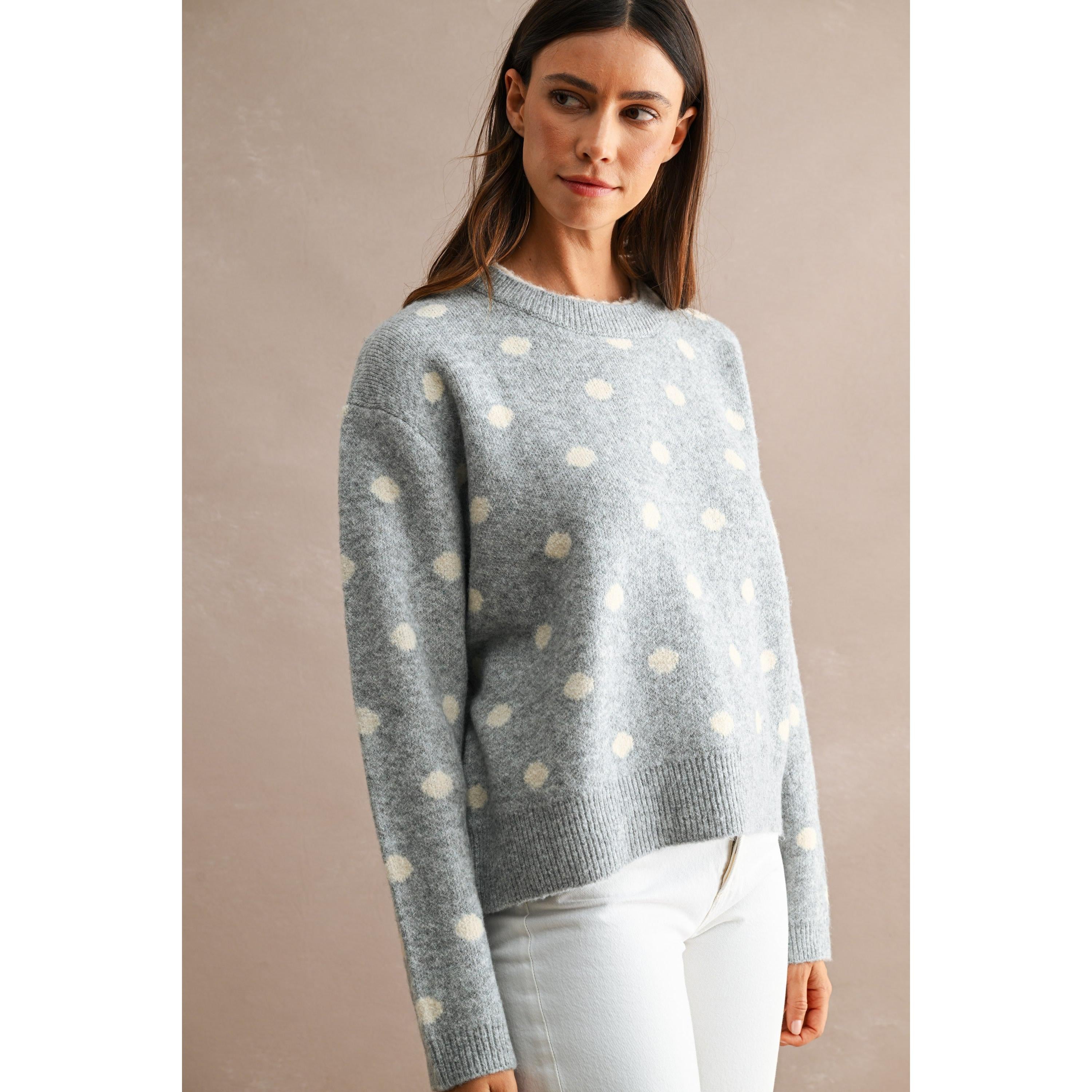 Contrast Trim Polka Dot Sweater || Heather Grey