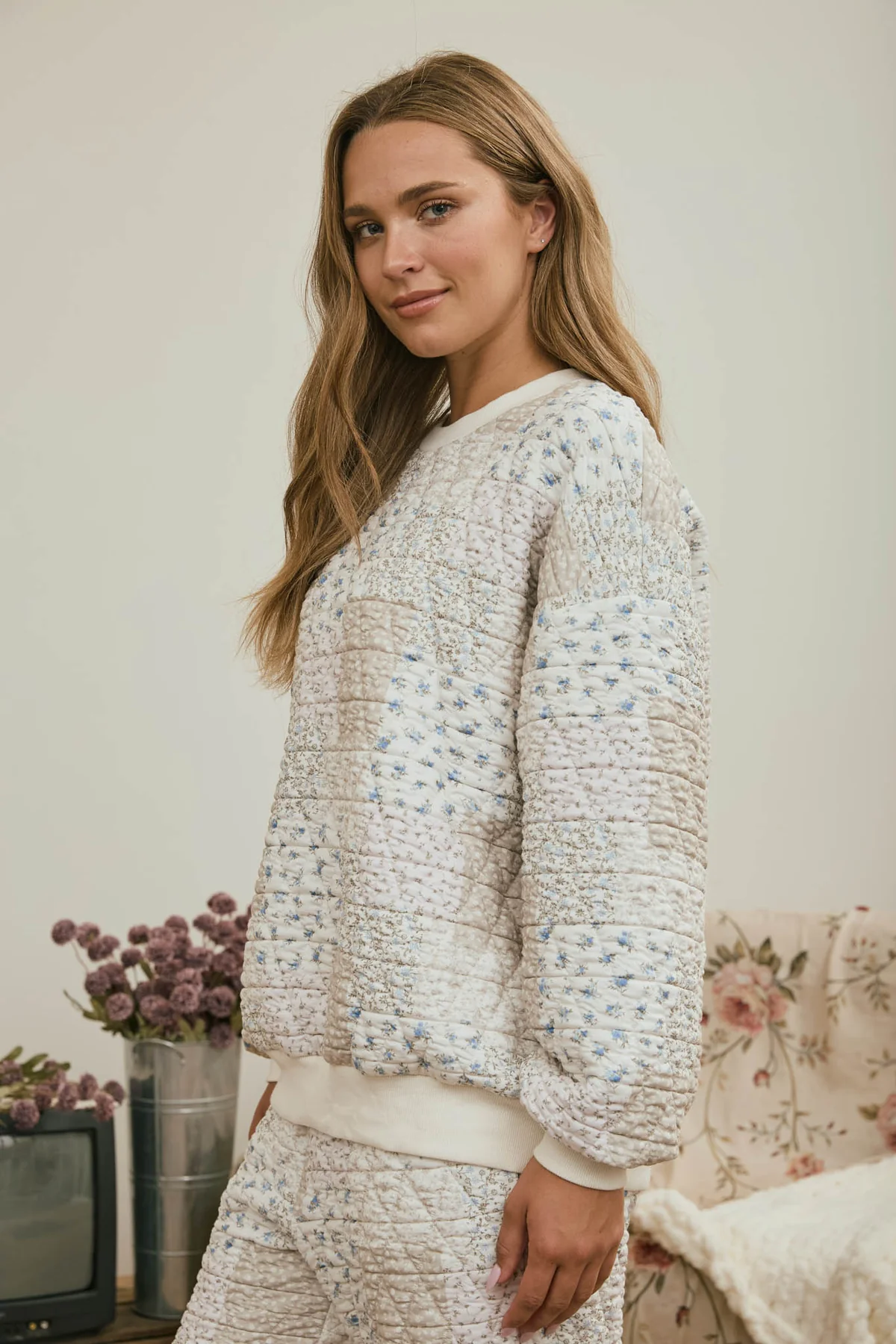 Floral Quilted Patchwork Long Sleeve Top