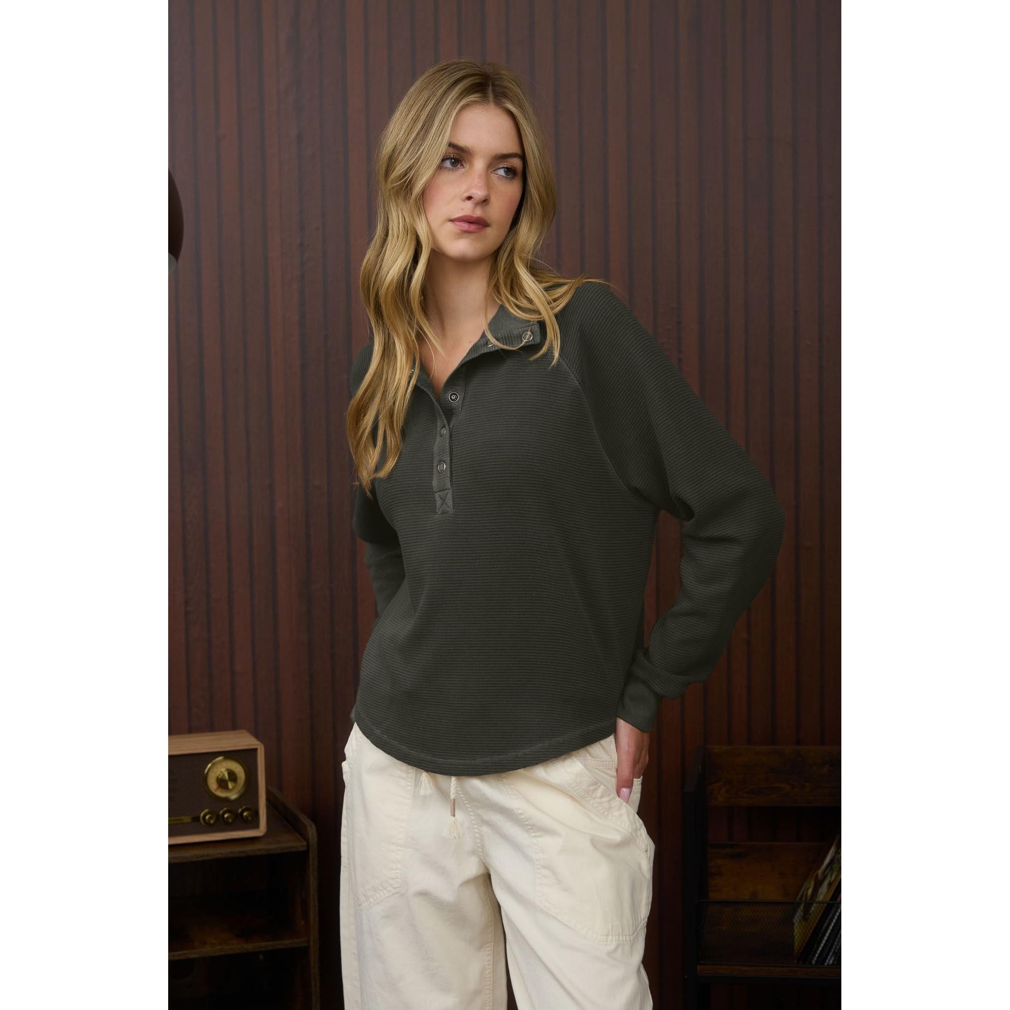 Half Snap Button Long Sleeve