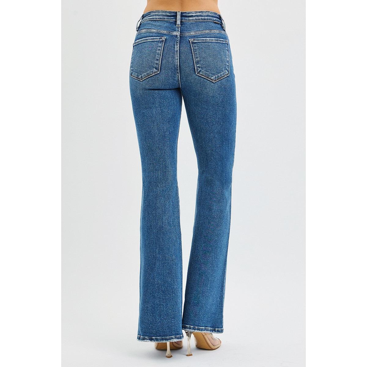 Risen Tummy Control High Rise Flare Jeans || Dark