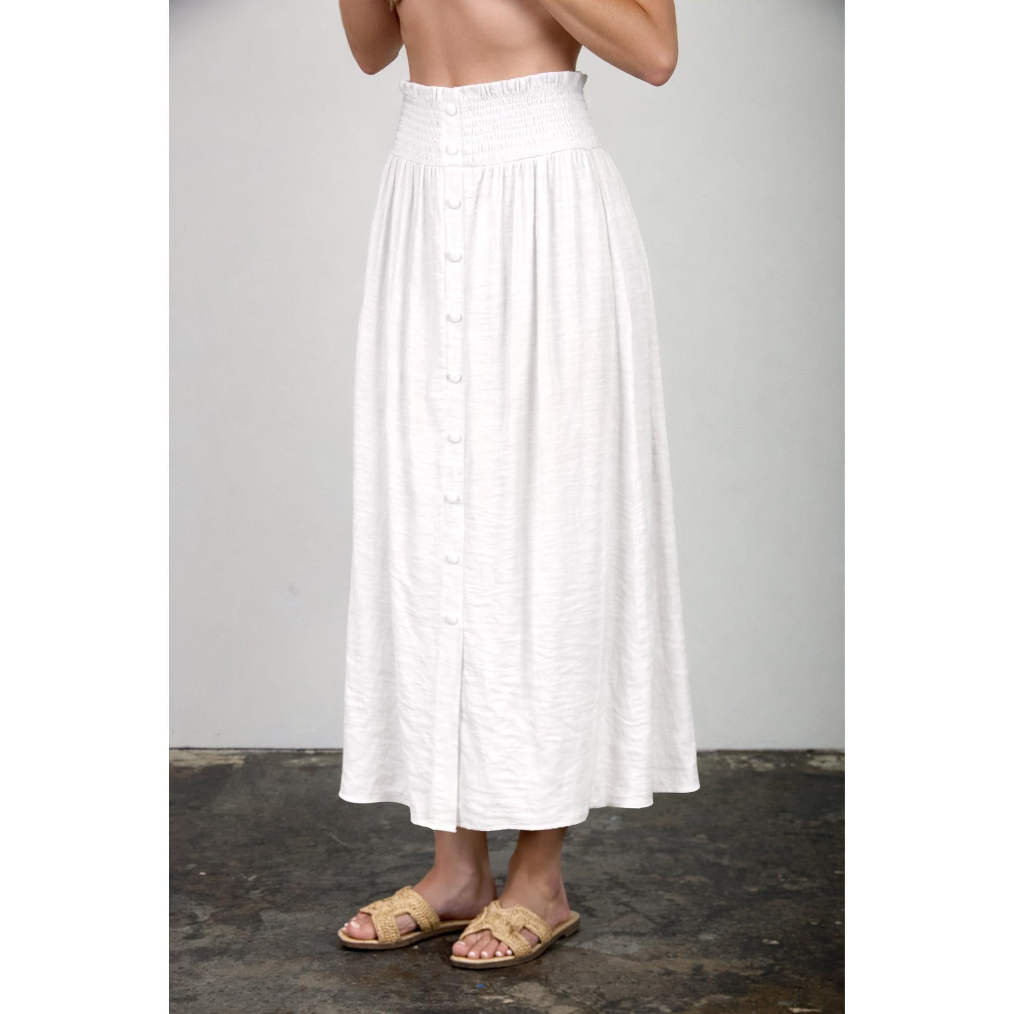 Smocked Waist Maxi Skirt || White