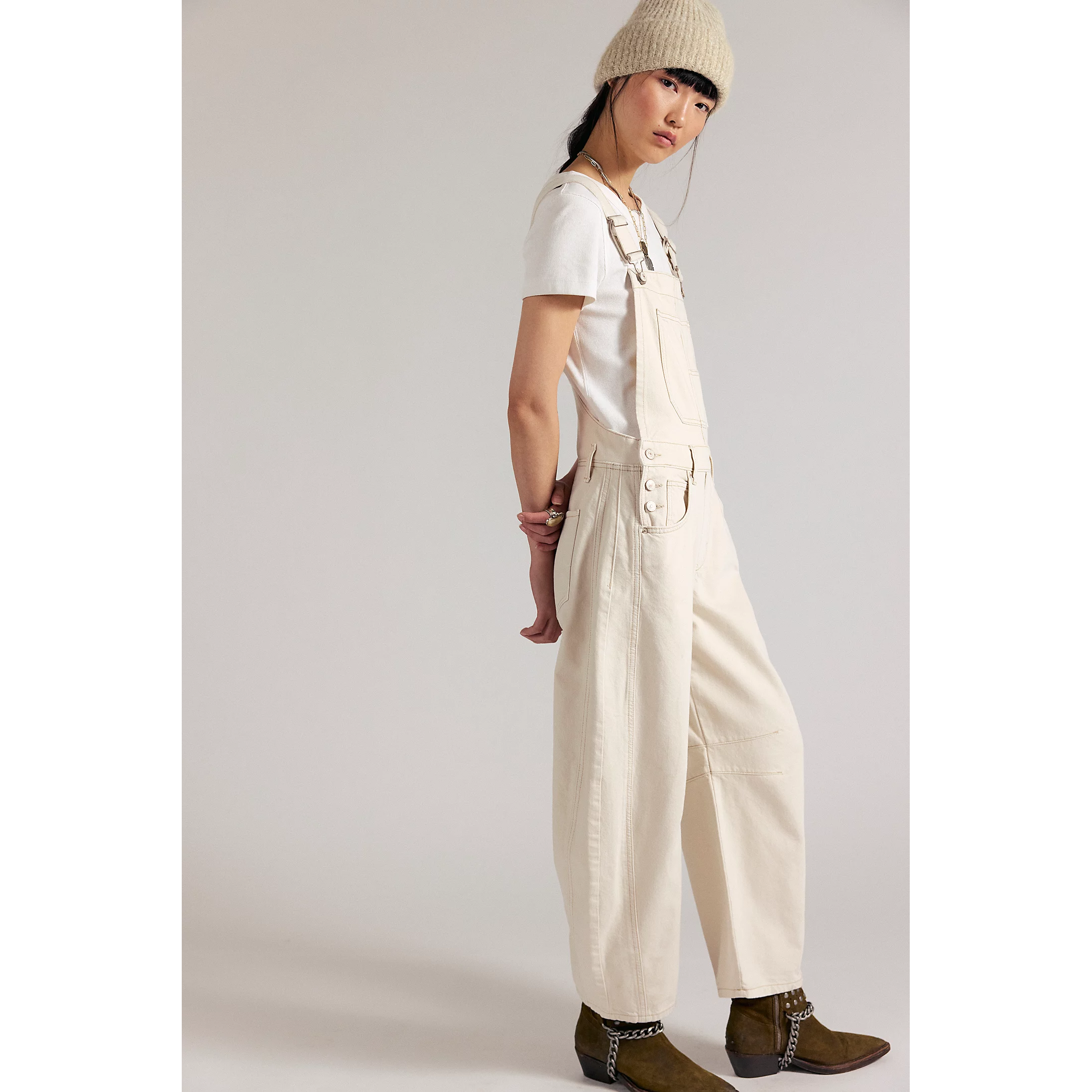Free People Good Luck Barrel Overalls || Milk