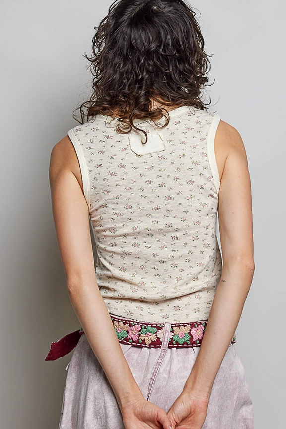 POL Sleeveless Ribbed Floral Print Tank
