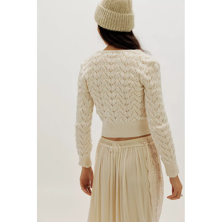 Free People Pretty In Pointelle Cardi || Ivory