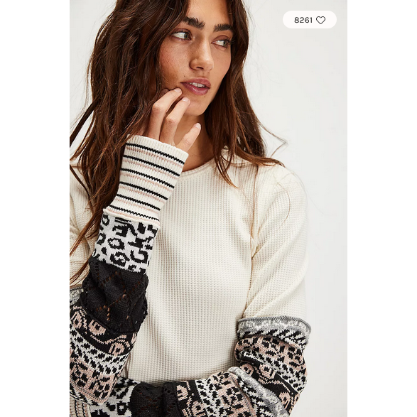free people cream thermal with sweater cuff sleeves