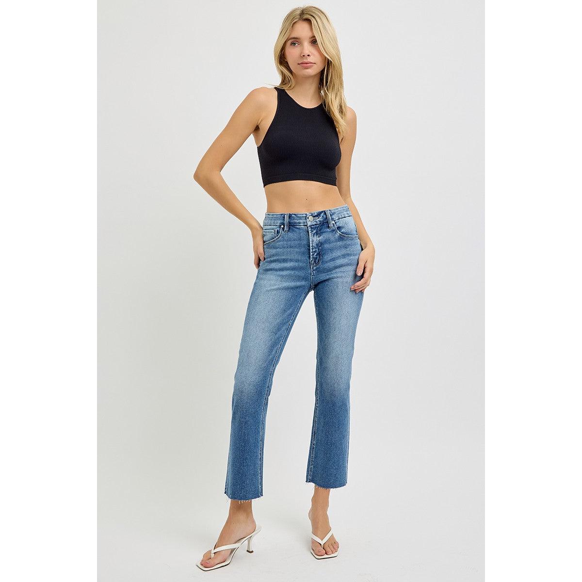 Tummy Control High Rise Crop Straight jeans from Risen medium wash