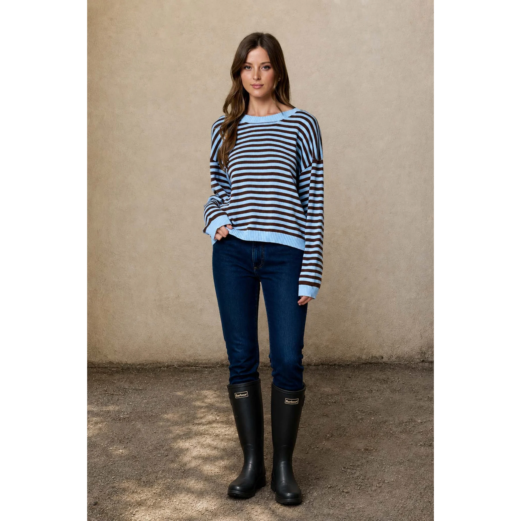 Stripe Back Button Detail Sweater