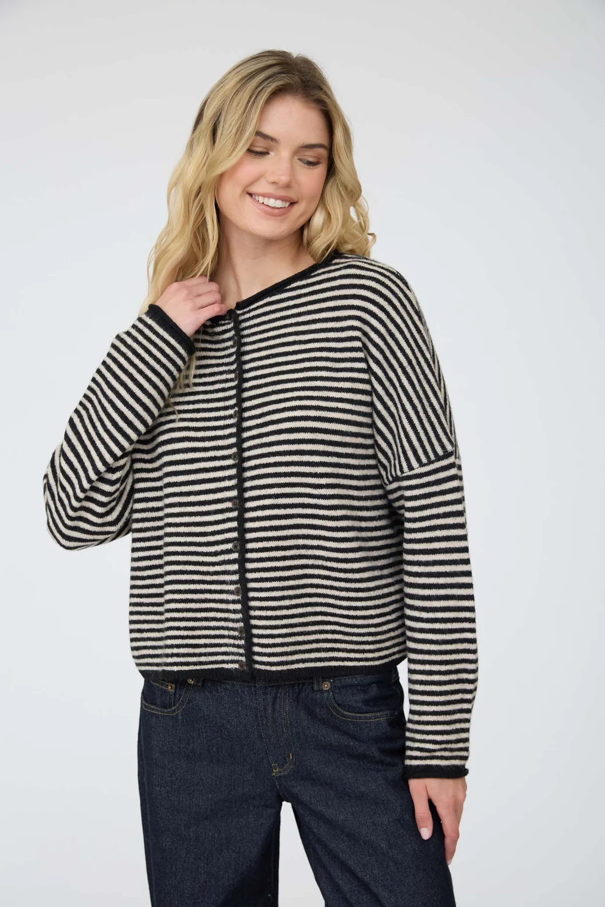 stripe button up cardigan