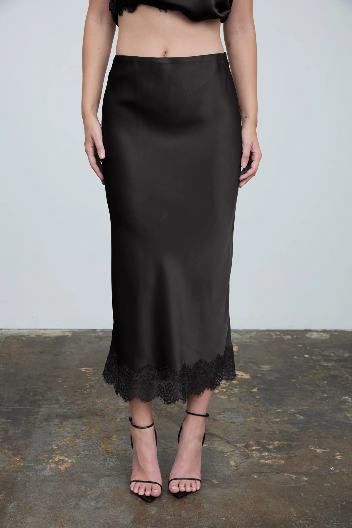 satin pencil skirt with lace