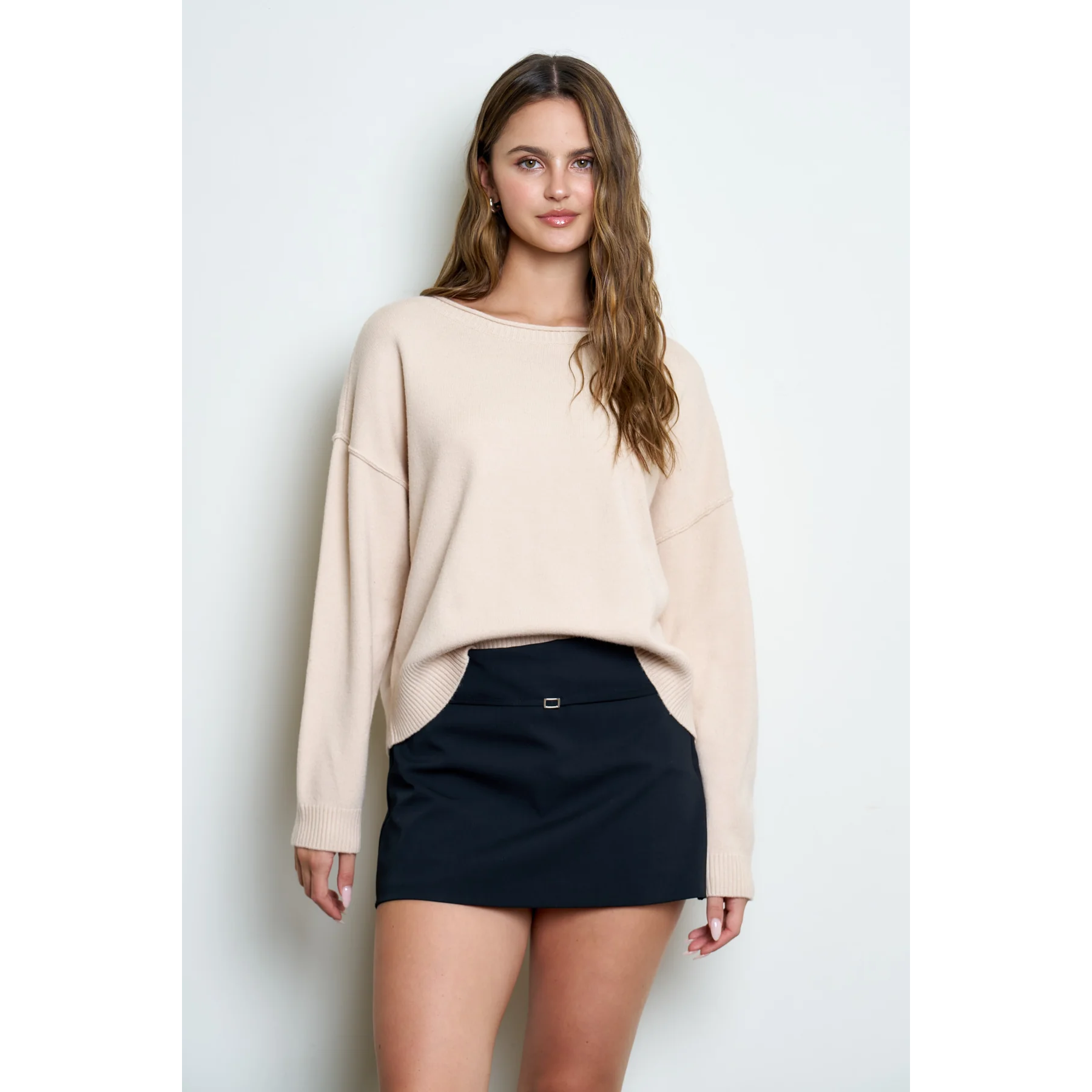 Boat Neck Raw Edge Sweater