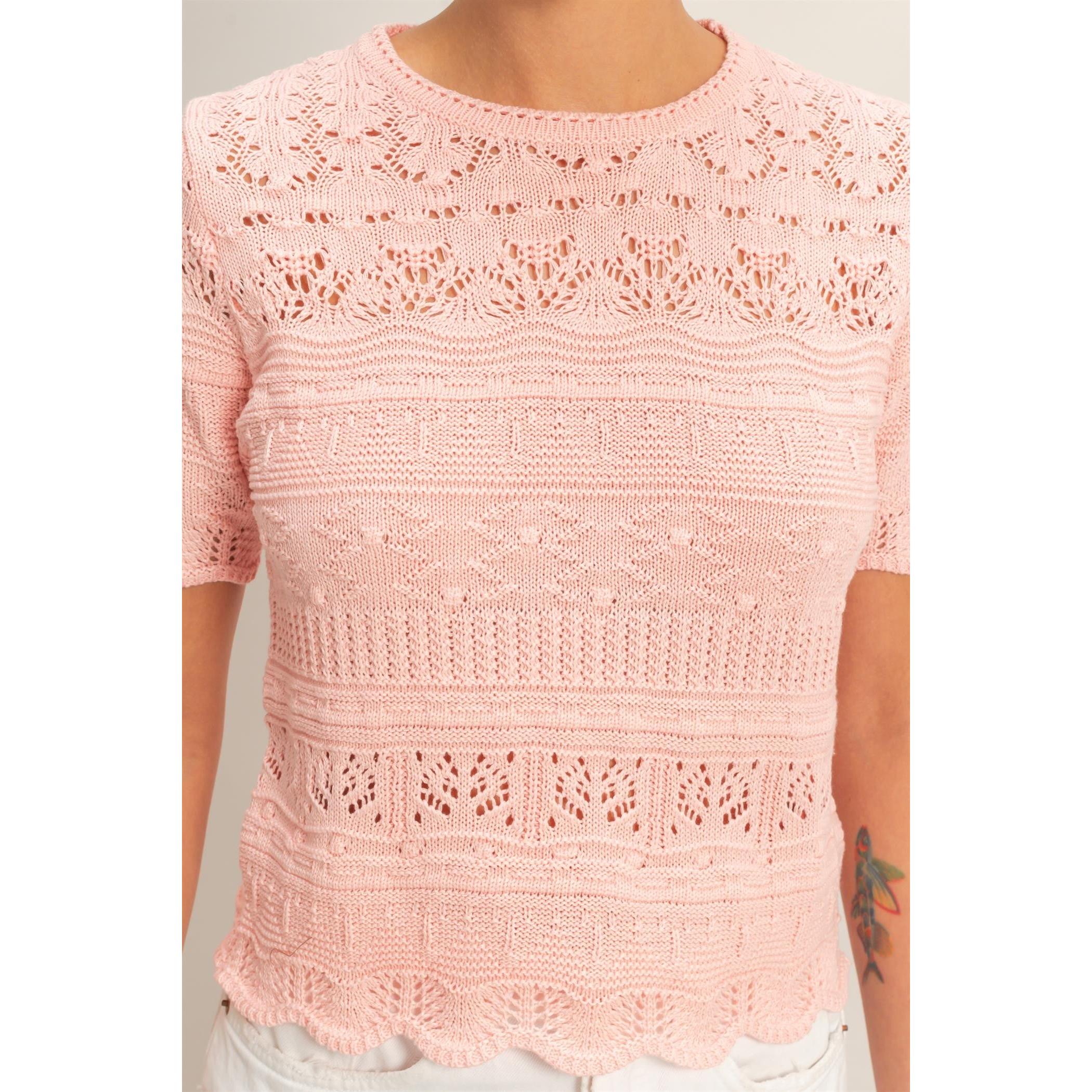 Pointelle Knit Short Sleeve Top || Pink