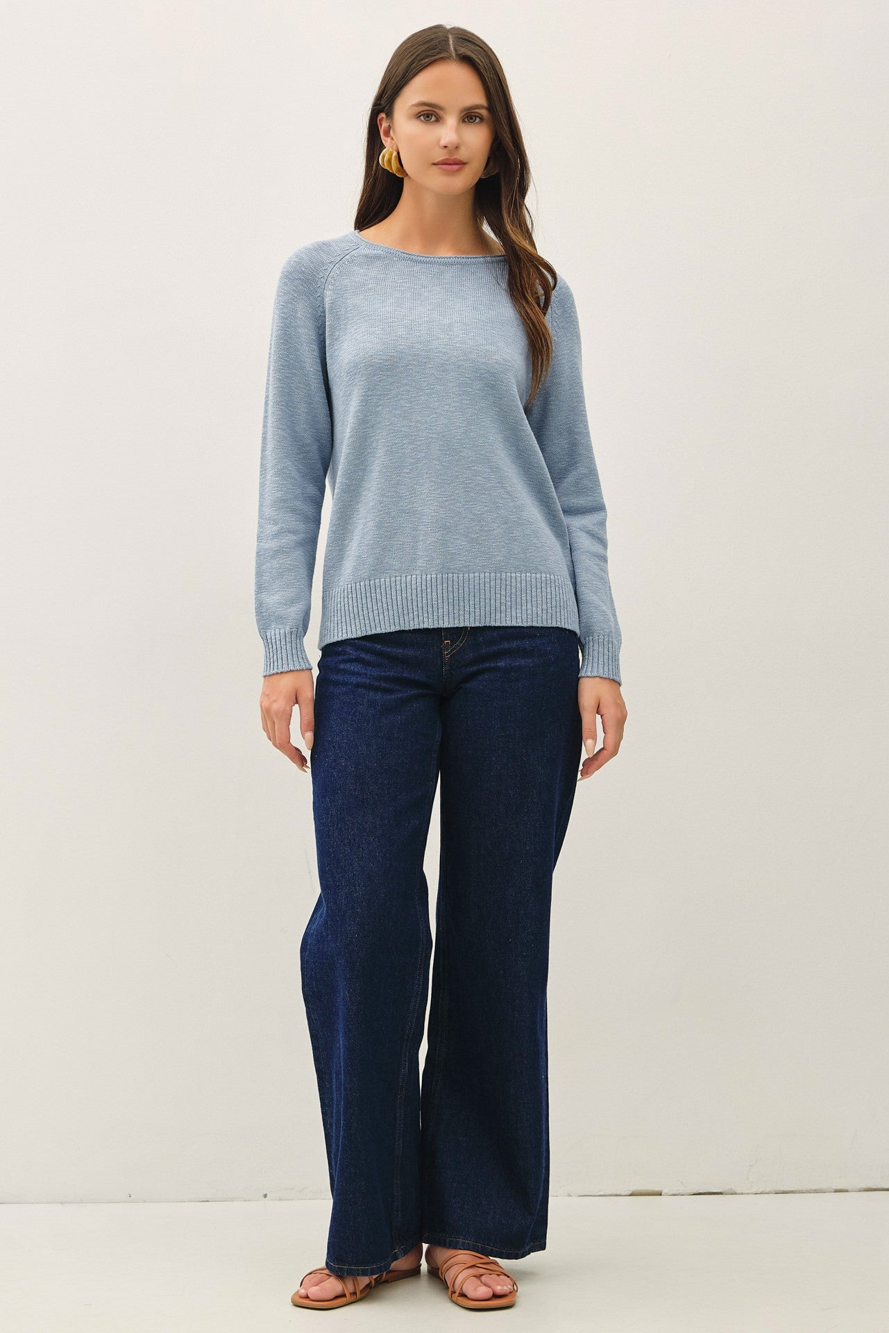 Sleeve Slub Pullover Sweater || Slate Blue