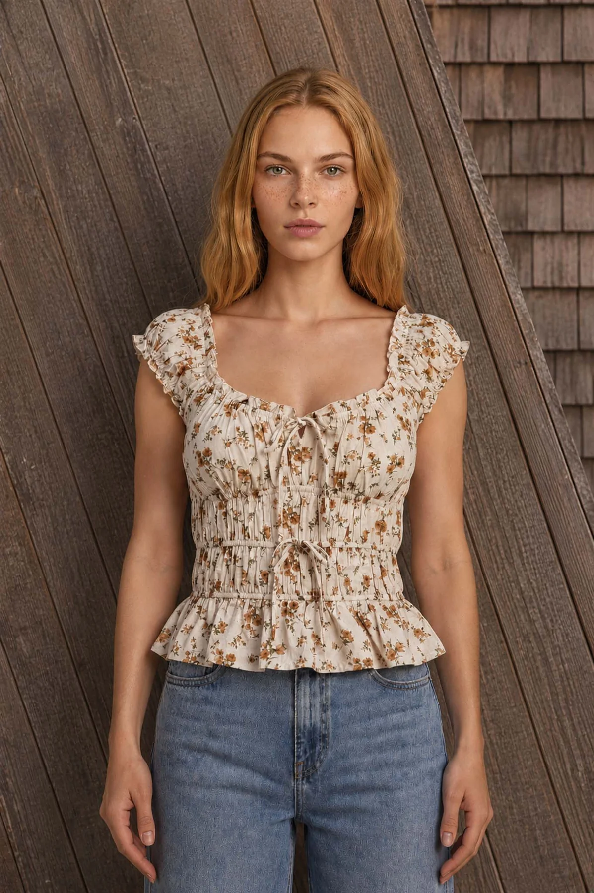 floral smocked ruffle top