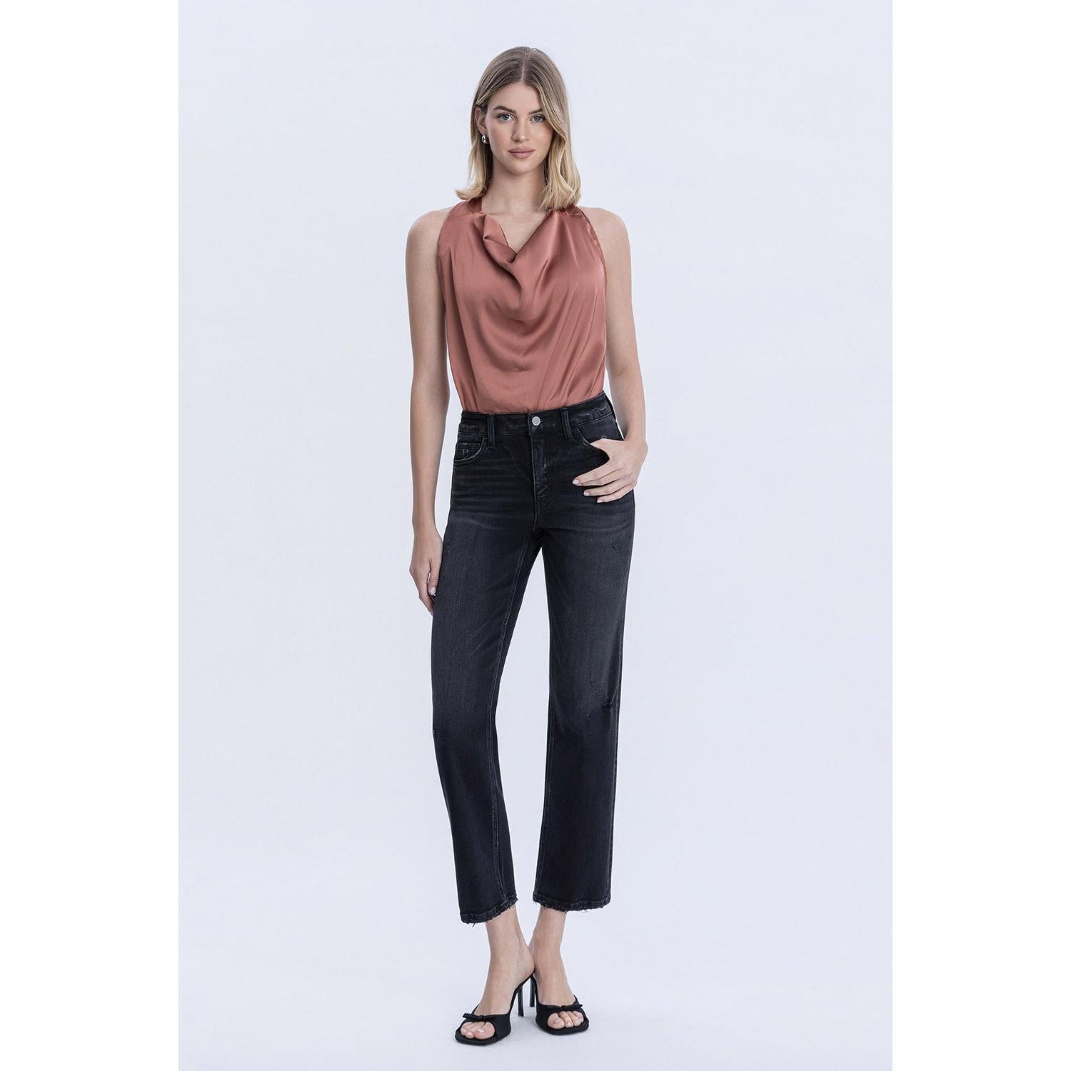 Flying Monkey Mid Rise Black Ankle Straight Jeans