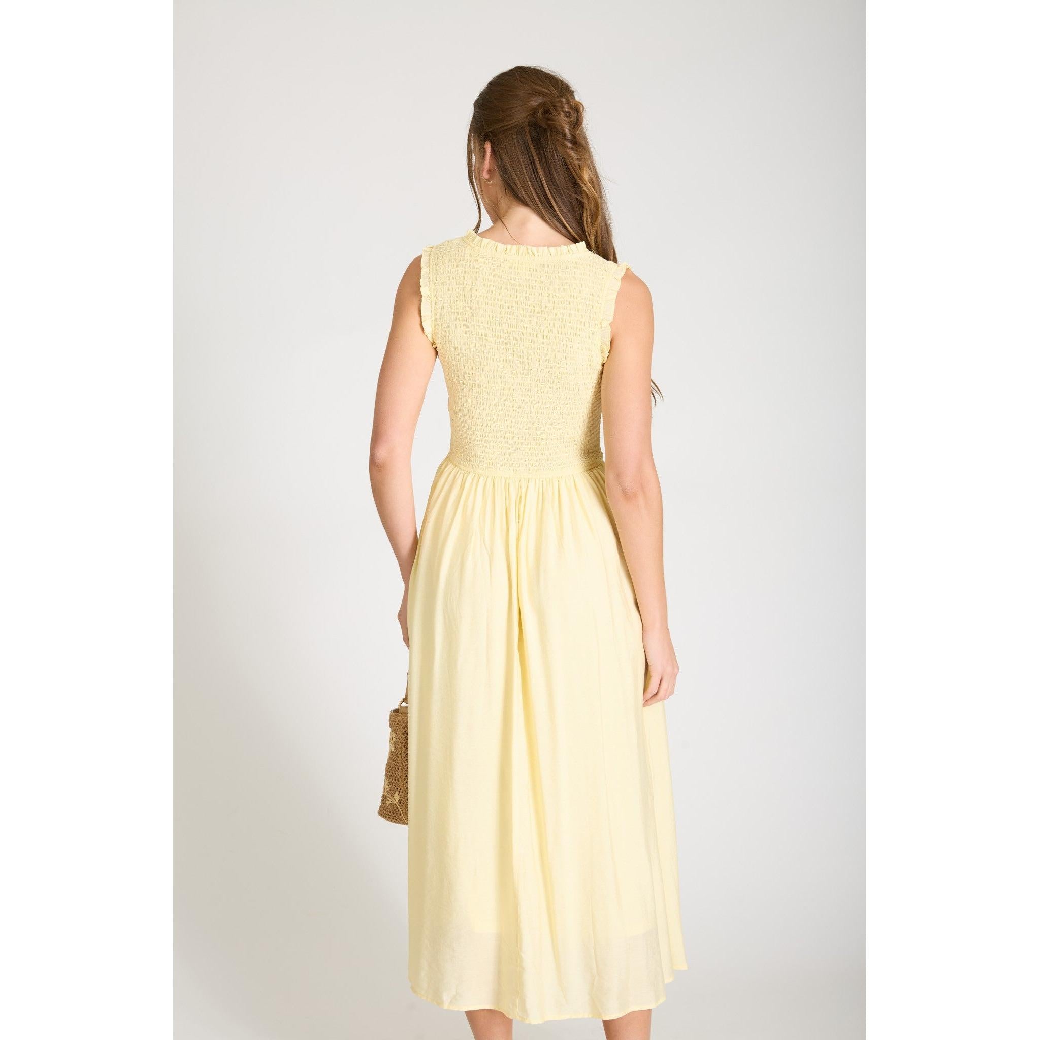 Sweetheart Smocked Midi Dress || Butter Yellow