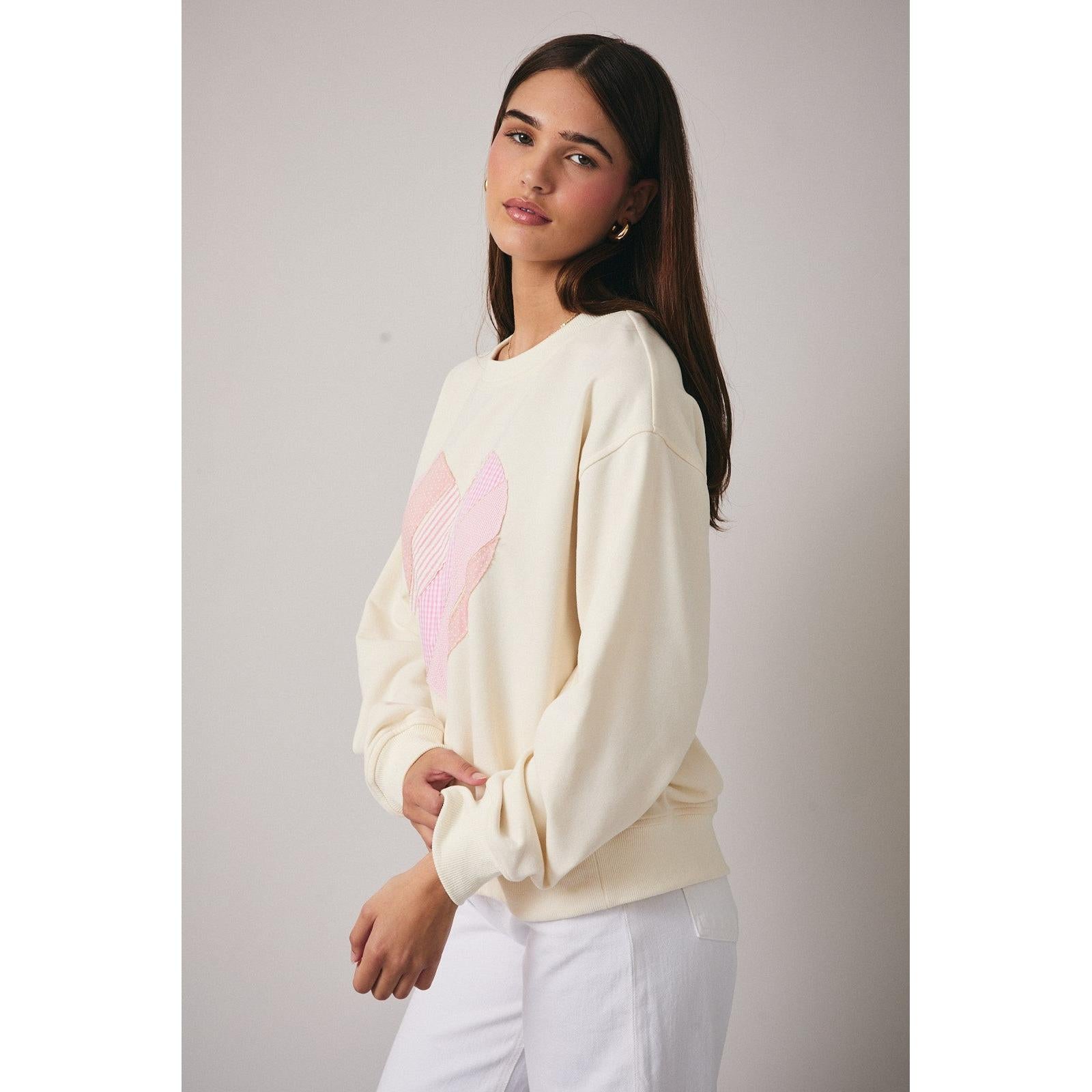 Heart Shape Patchwork Sweatshirt || Cream