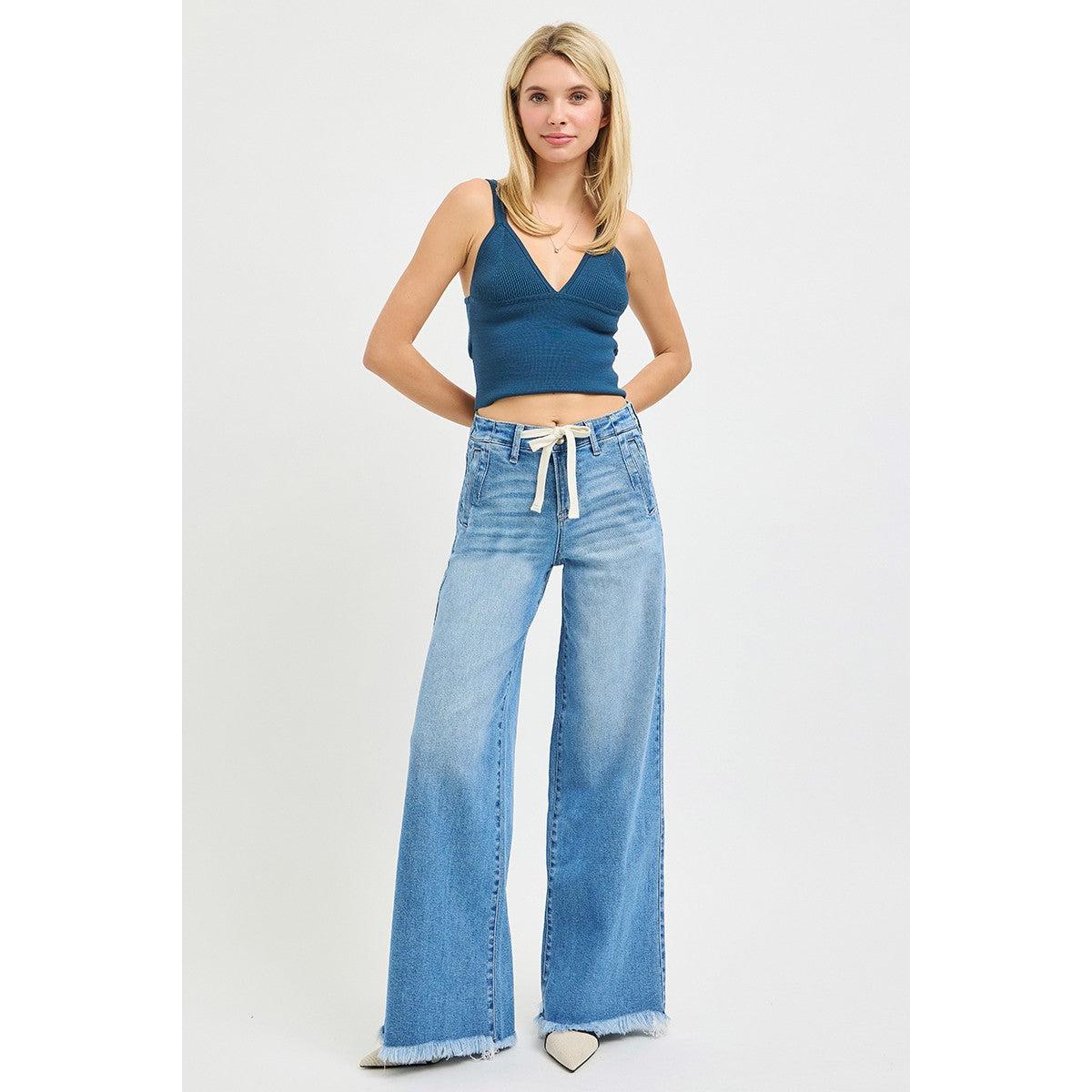Risen high rise wide leg tie front jeans