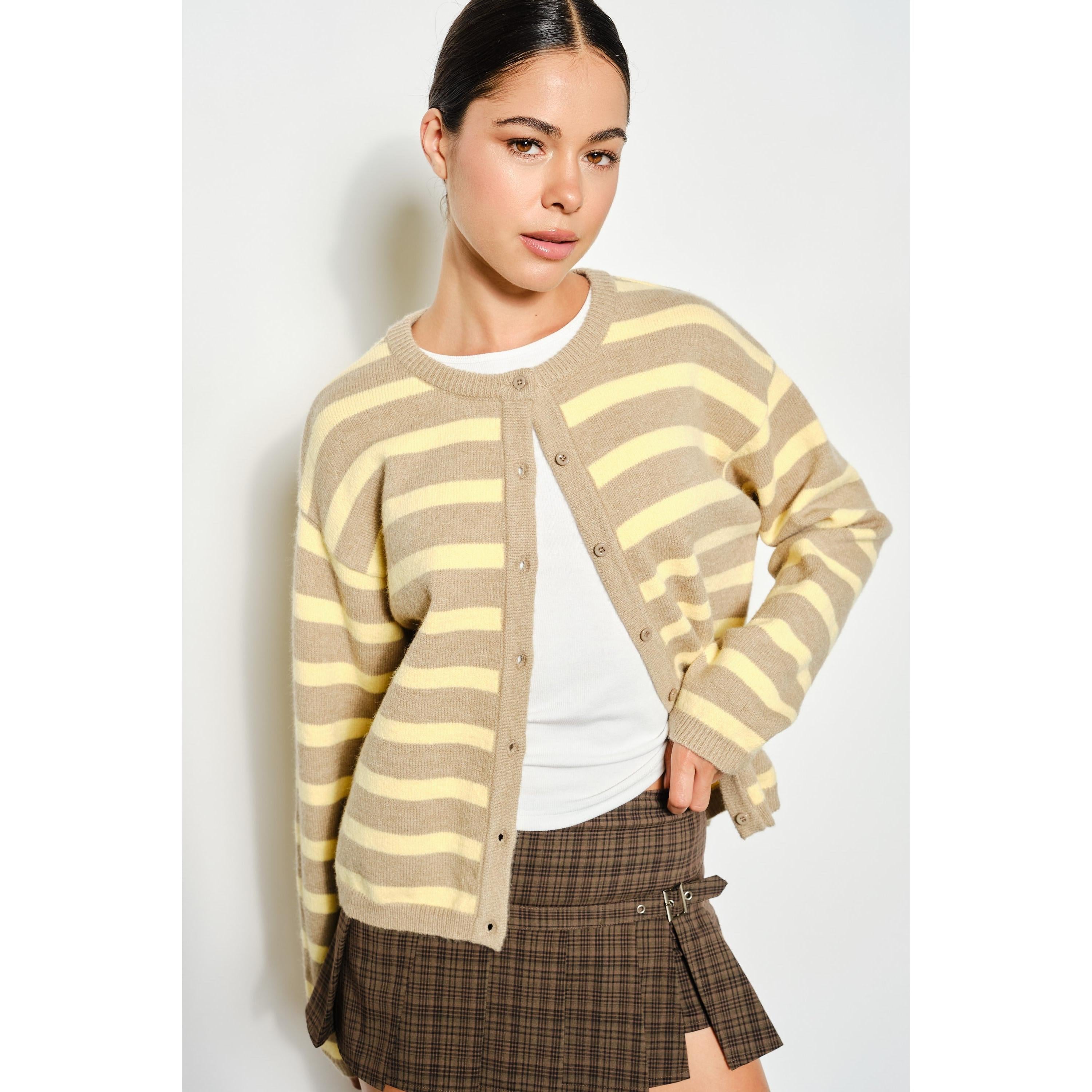 women's yellow stripe cardigan