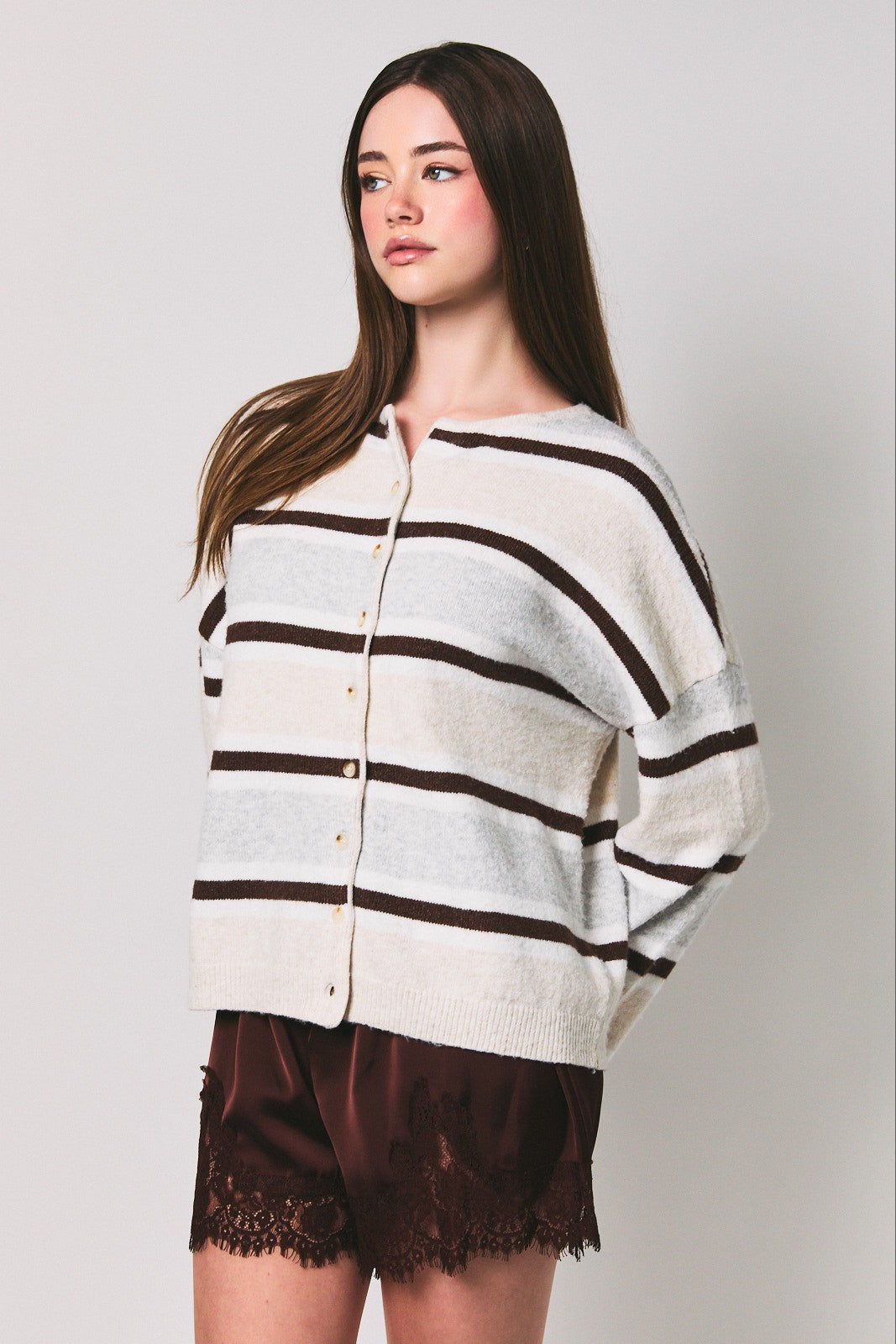 Long Sleeve Striped Soft Cardigan