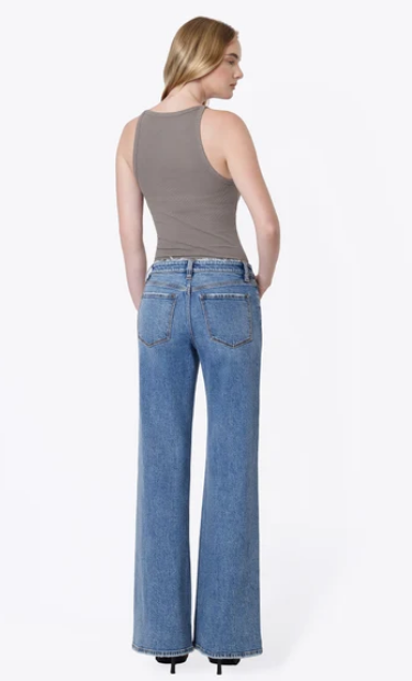 Flying Monkey Mid Rise Distressed Waistband Twisted Wide Leg Jeans || Great
