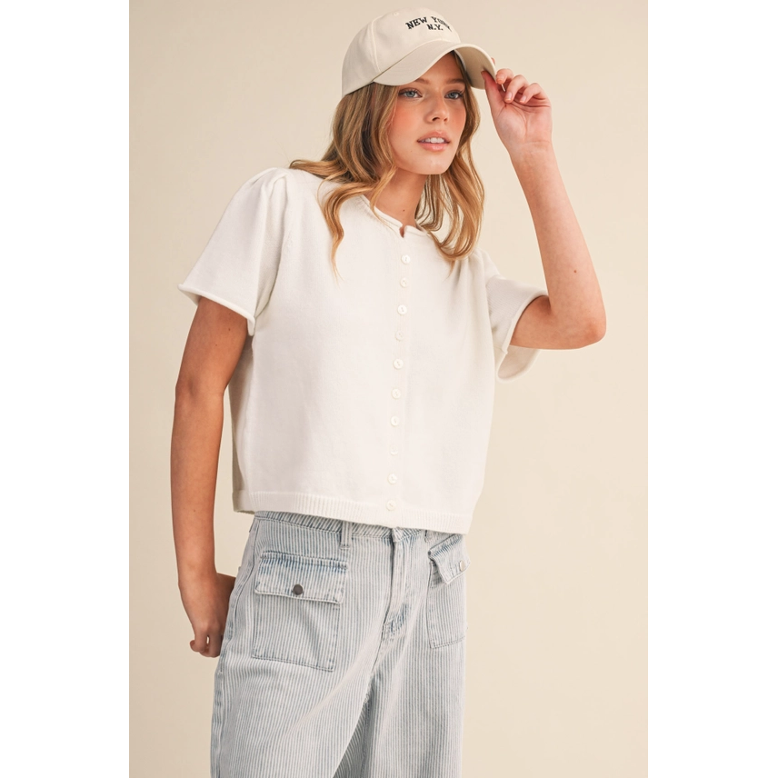 Short Sleeve Soft Cardigan || Off White