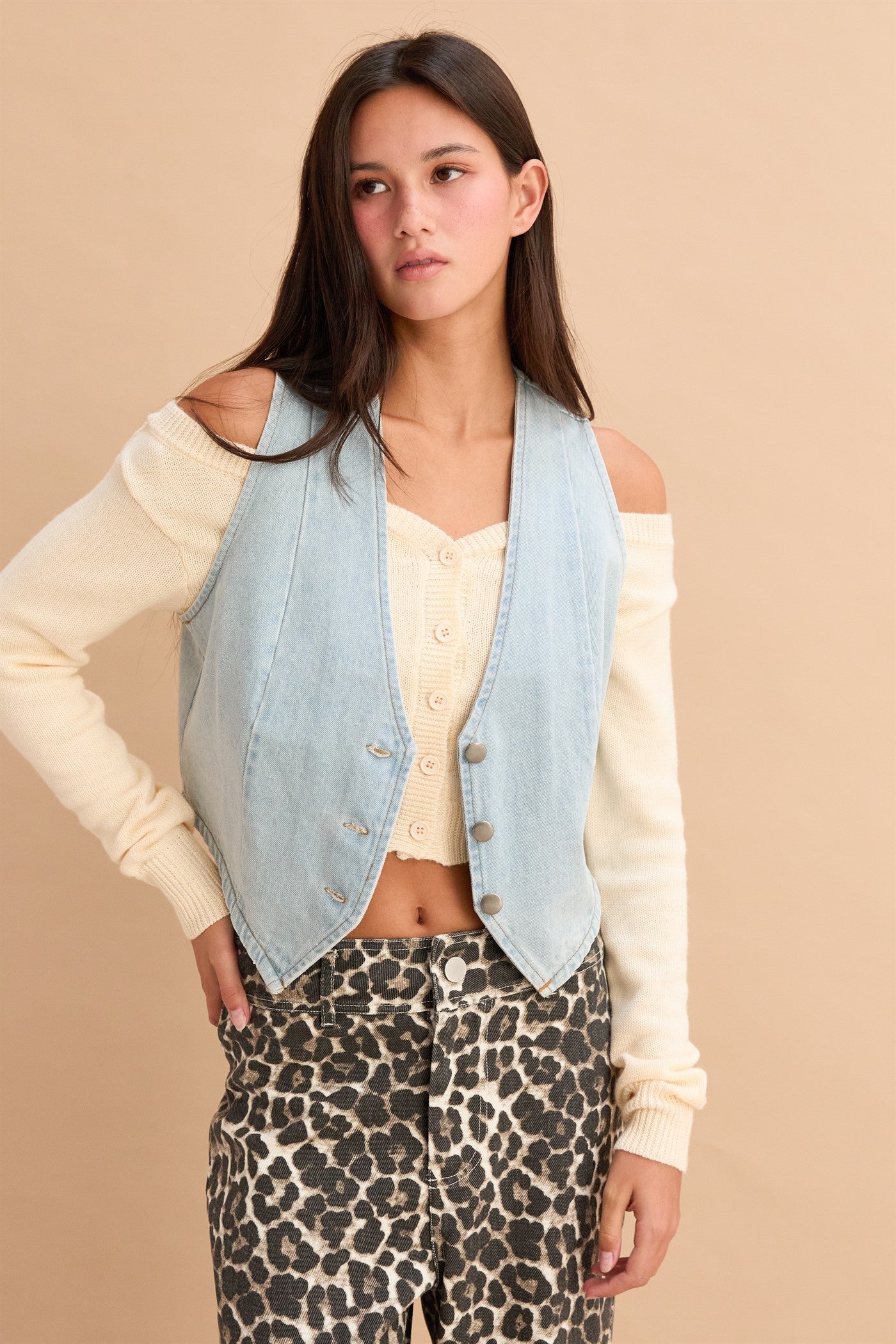 Button Up Denim Vest