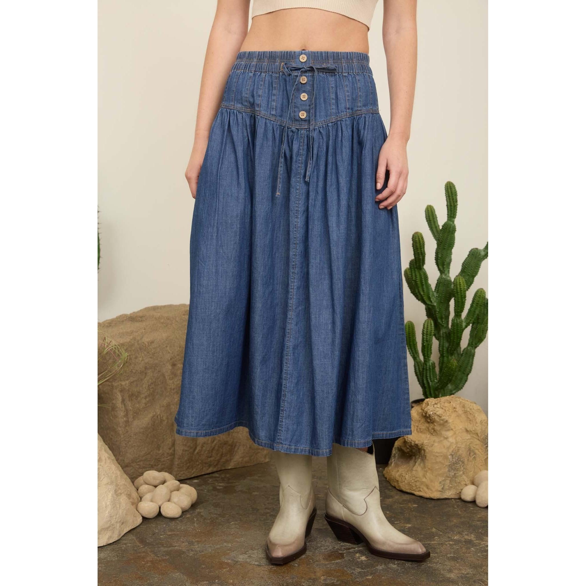 Tie waist button up skirt