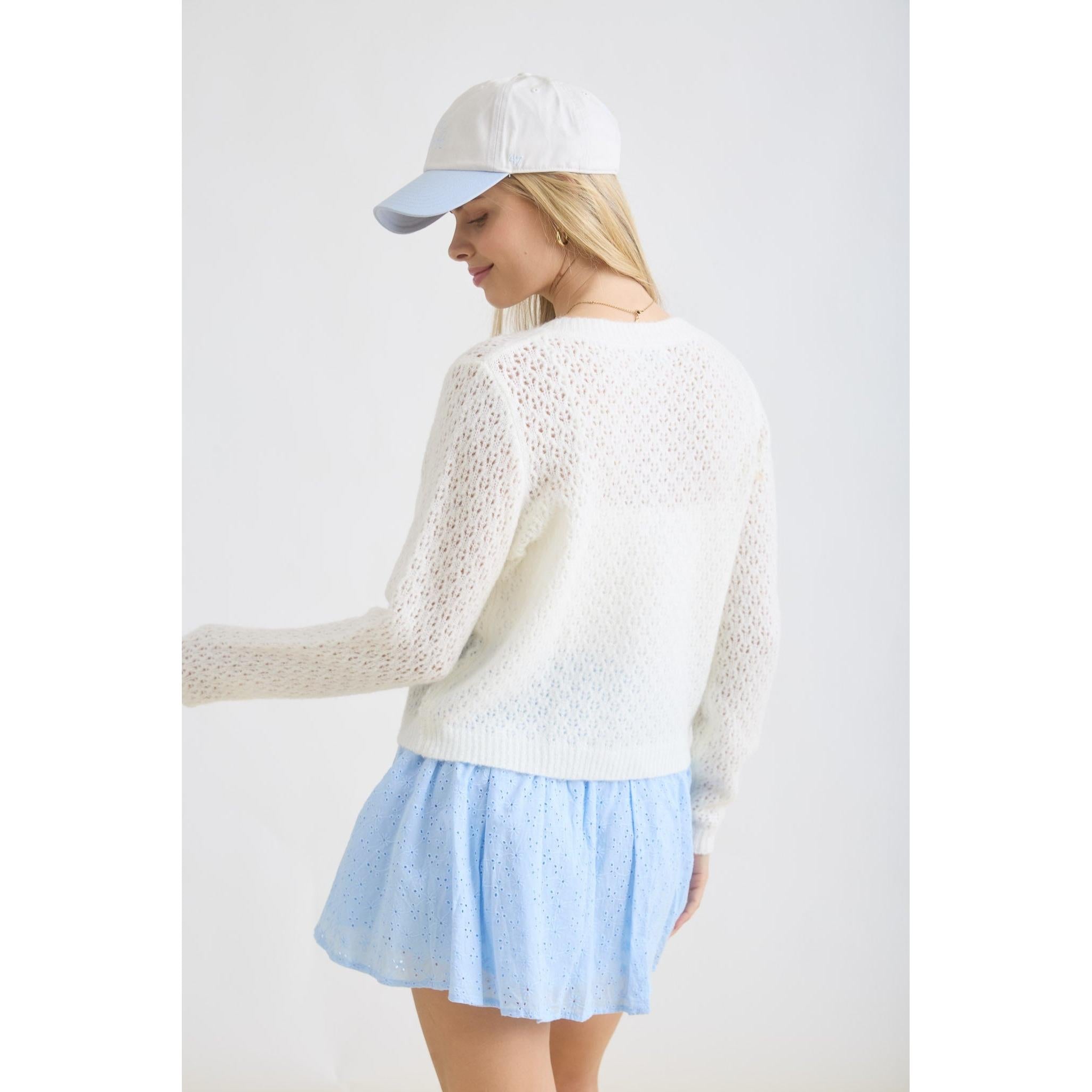 Eyelet Knit Button Down Cardigan || Cream