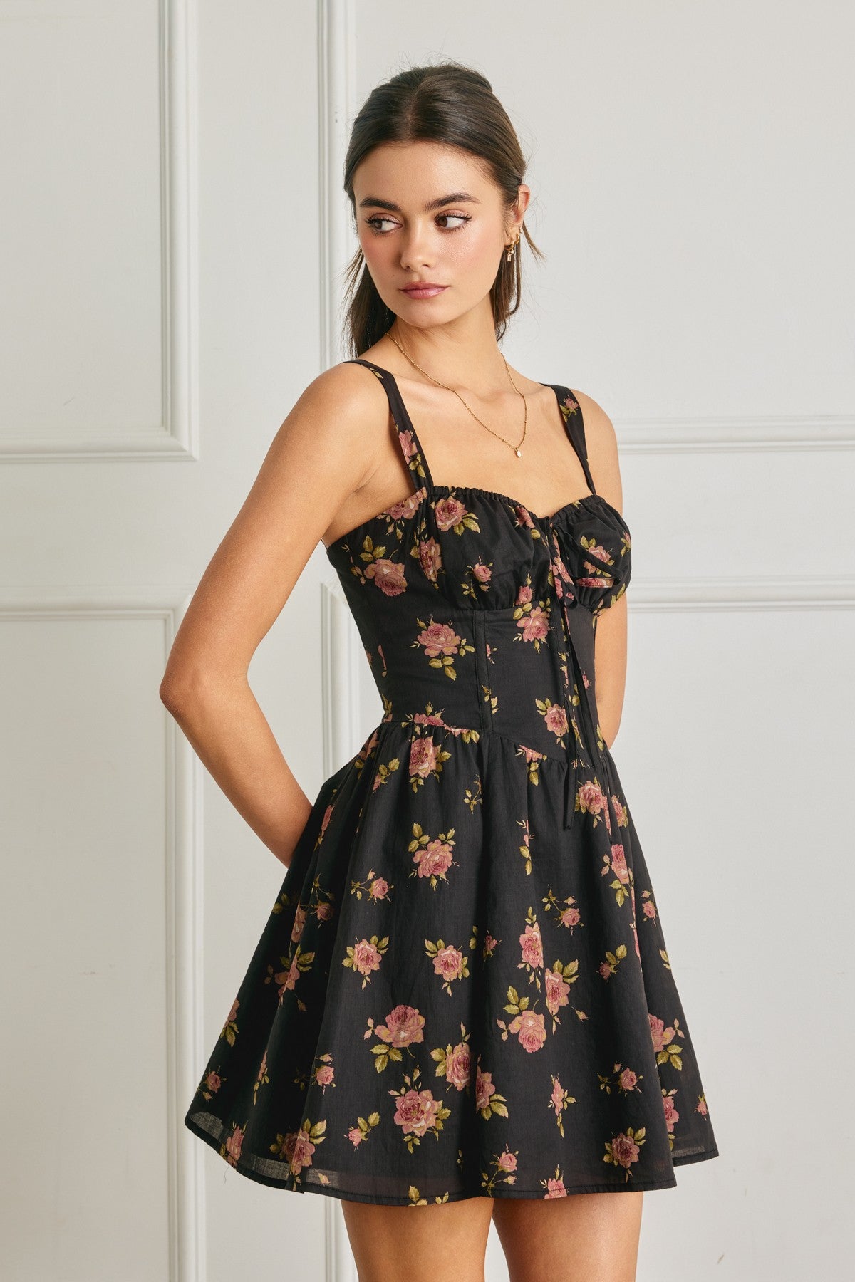 Floral Sweetheart Corset Mini Dress || Black Floral