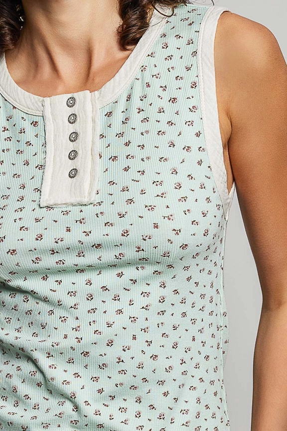 POL Sleeveless Ribbed Floral Print Tank