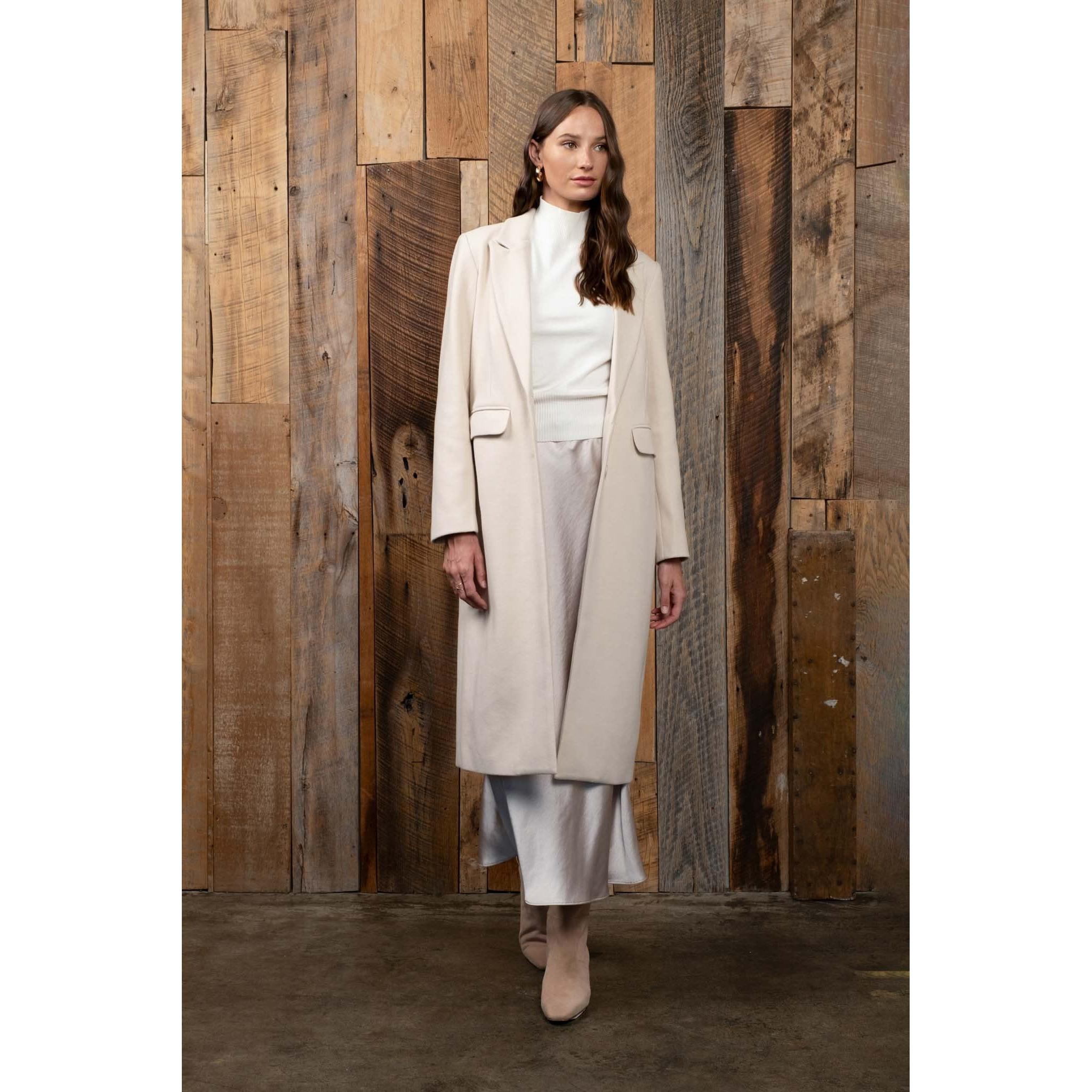 Long cream wool blend jacket